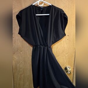 H&M Womens Little Black Dress Midi Length With Front Skirt Overlay Size 2